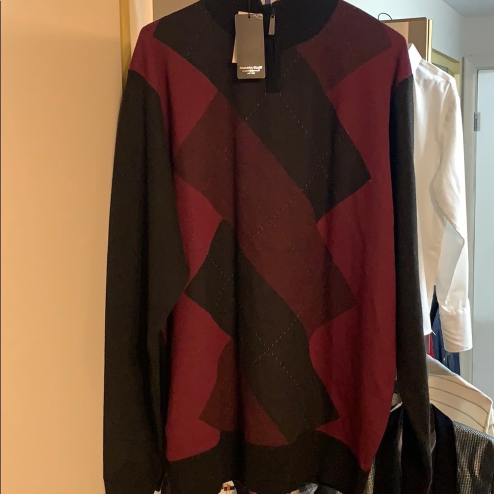 Argyle wine and burgundy and black sweater